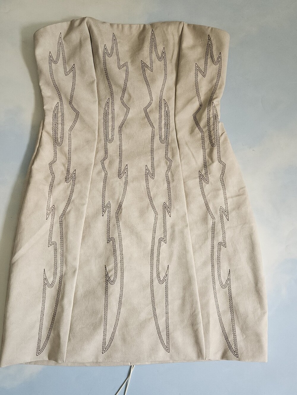 Strapless Cream Embroidered Bodycon Dress
